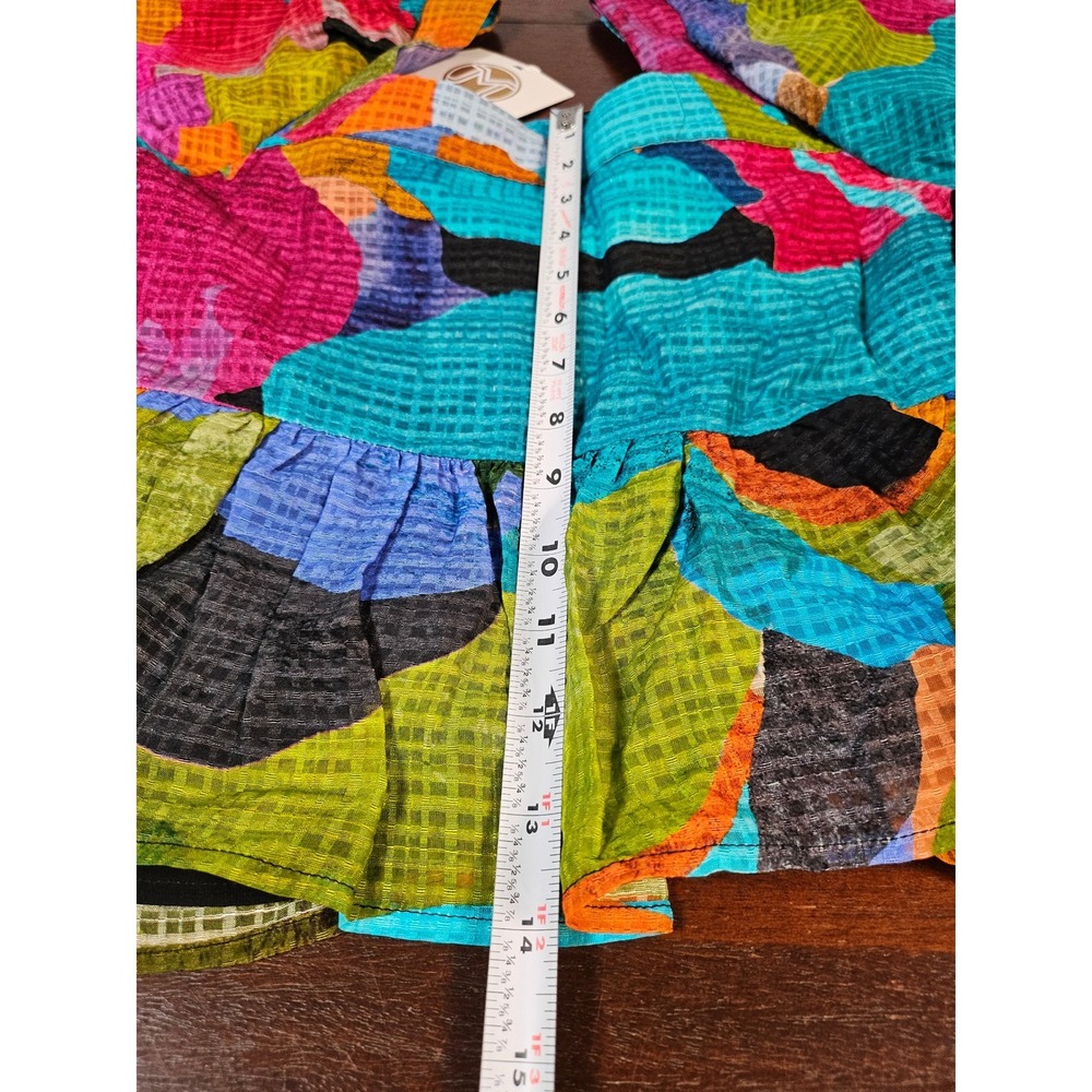 Marie Oliver Kaylee Top Jewel Multi Color Silk Linen Puff Sleeve Blouse - Picture 11 of 11